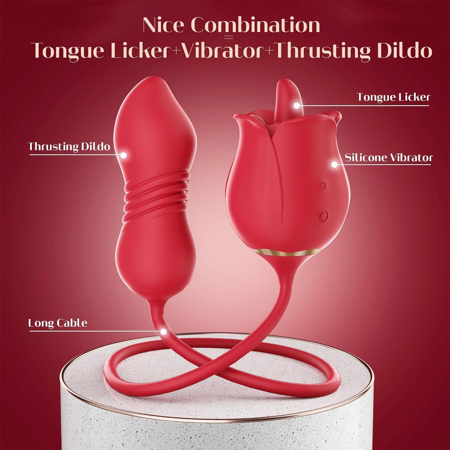 MOOLIGIRL Rose Sex Toys Dildo Vibrator - 3in1 Adult Toys Sex Stimulator for Women with 9 Tongue Licking  Thrusting G Spot Vibrators, Adult Anal Sex Toy Clitoral Nipple Licker for Woman Man Couples · v2