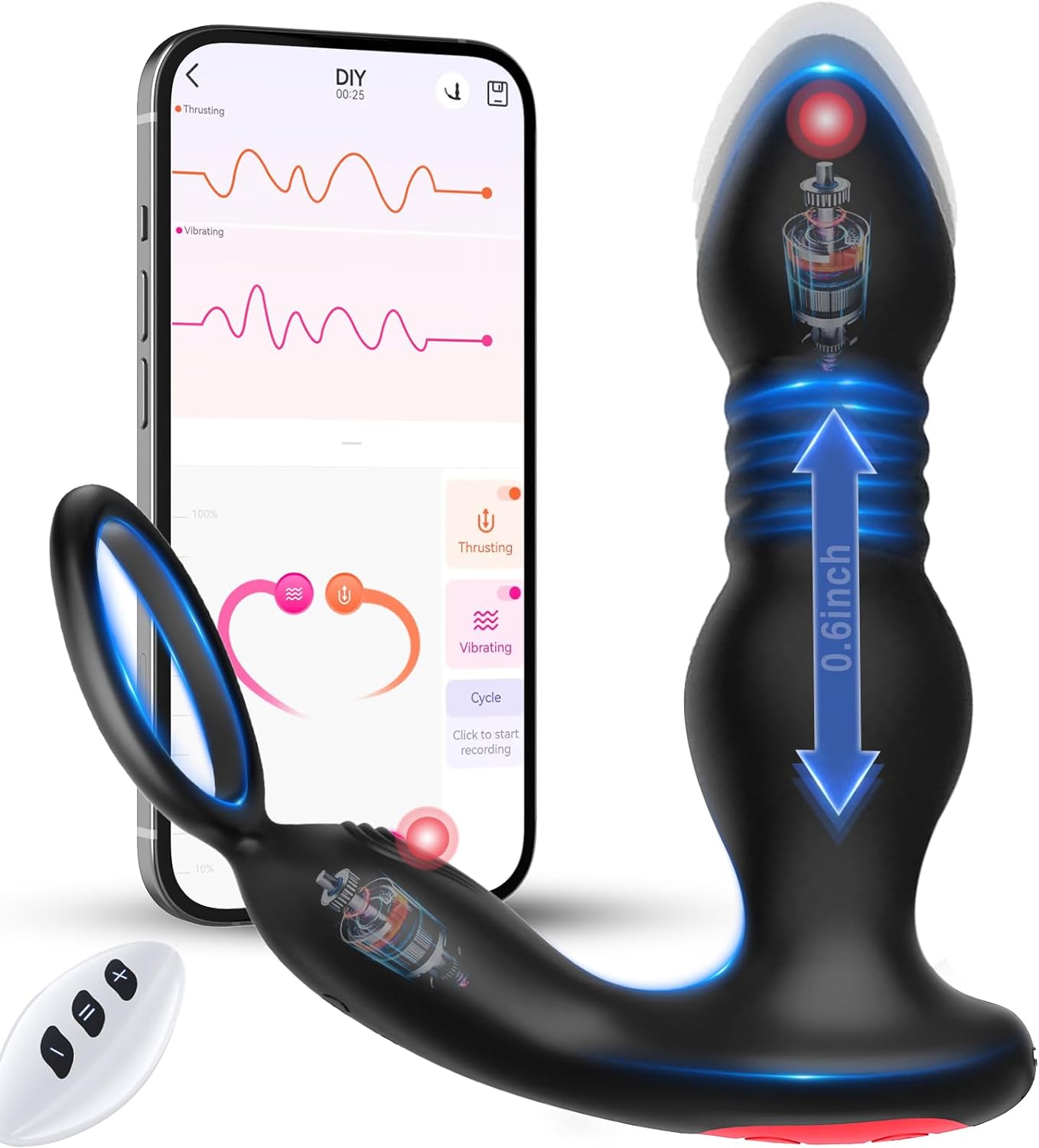 BEISAR Prostate Massager Anal Vibrator Thrusting Vibrating 7 Modes with Cock Ring Anal Plug Anal Sex Toys P Spot Massager Male Sex Toys for Men Strapless Strap-On Dildos Women Couples Remote Control