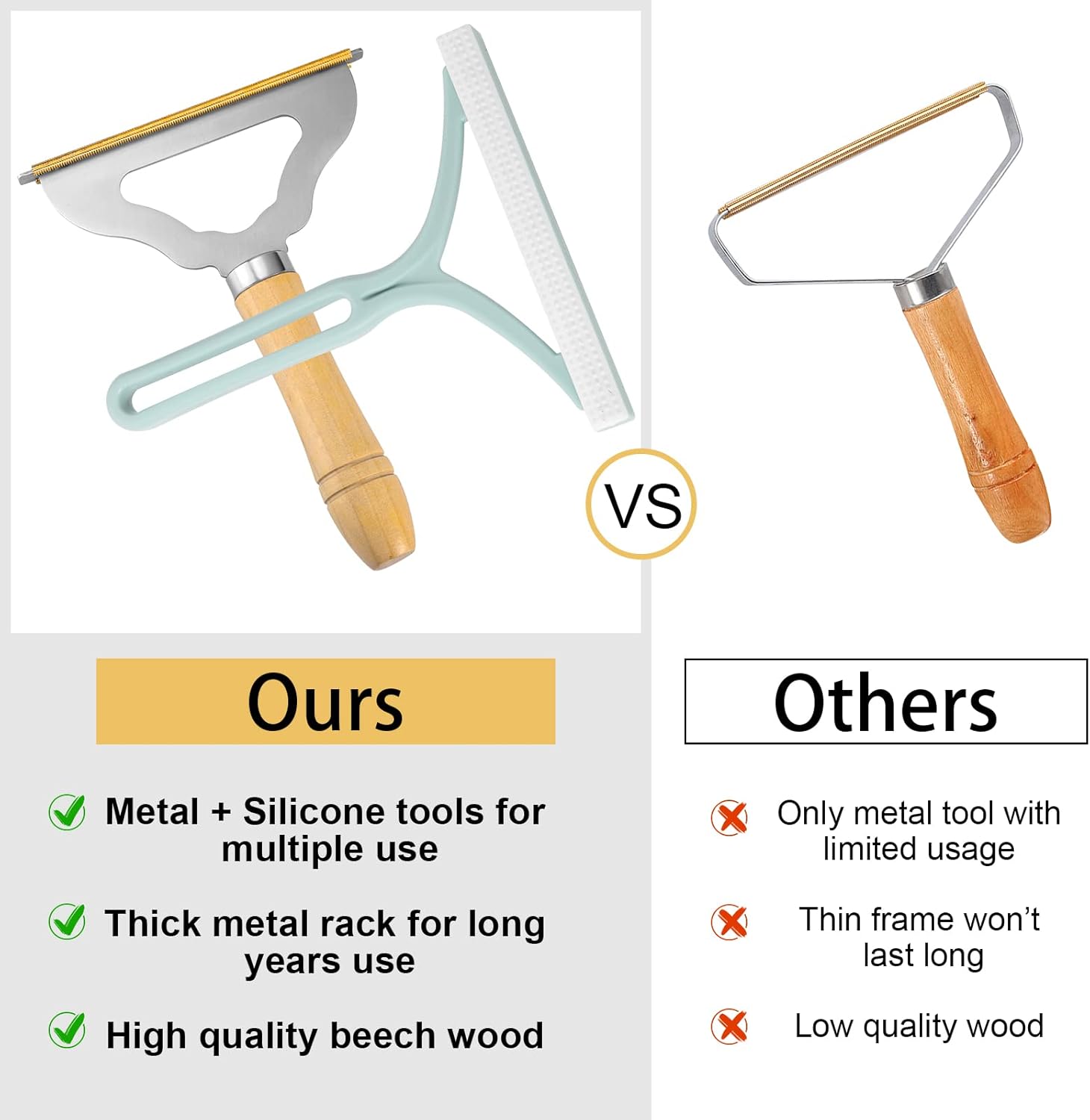 2pcs Manual Portable Fabric Shaver, 1 Metal Carpet Lint Scraper for Furniture Pet Hair Removal (1Buck Thick Rack Can Be Used for Years), 1 Reusable Fuzz Lint Remover Brush for Clothes Couch(No Snag) · v2