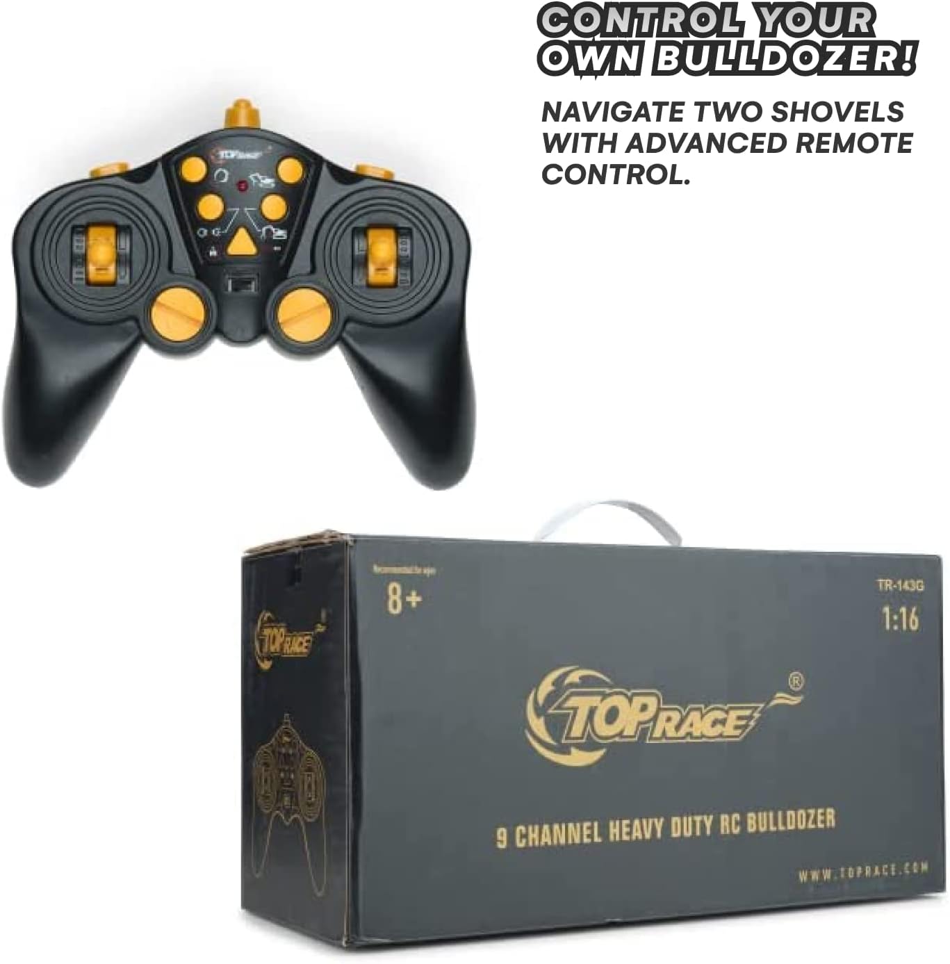 Top Race RC Bulldozer Toys for Boys - Remote Control Construction Vehicle with Metal Shovel - Heavy-Duty RC Front Loader - 5 Channel Remote Control Backhoe - RC Bulldozer for Adults and Kids · v6