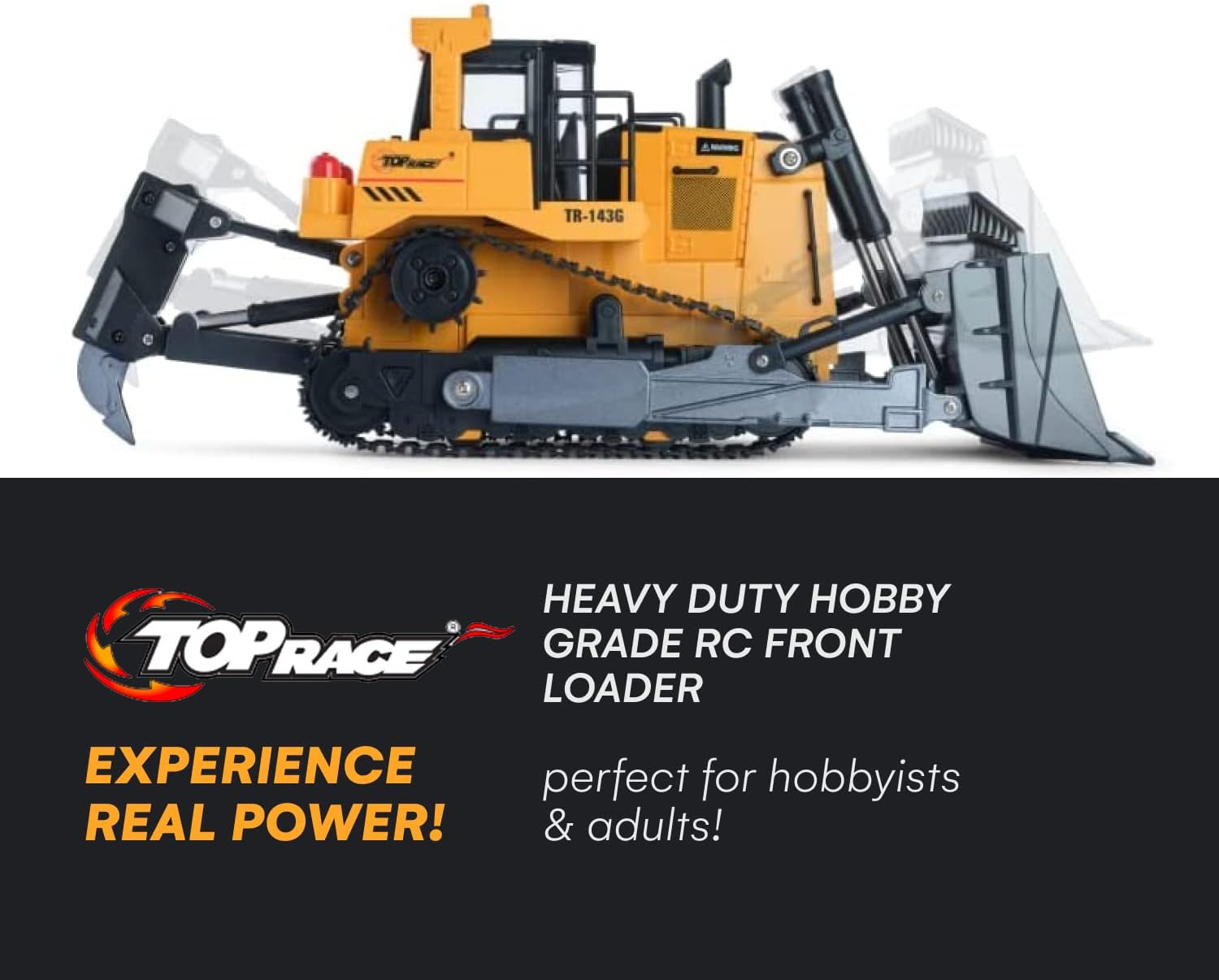 Top Race RC Bulldozer Toys for Boys - Remote Control Construction Vehicle with Metal Shovel - Heavy-Duty RC Front Loader - 5 Channel Remote Control Backhoe - RC Bulldozer for Adults and Kids · v6