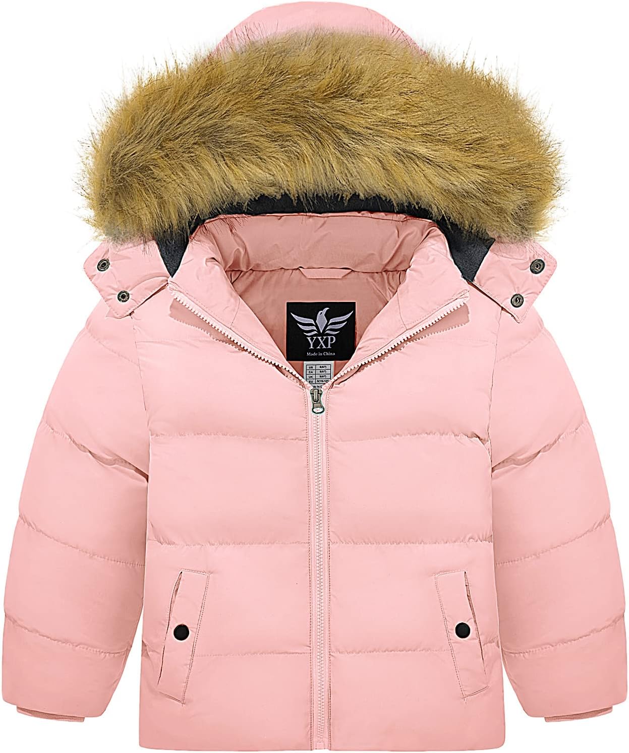 YXP Girls Puffer Jackets Warm Fleece Lined Winter Coats with Detachable Hood