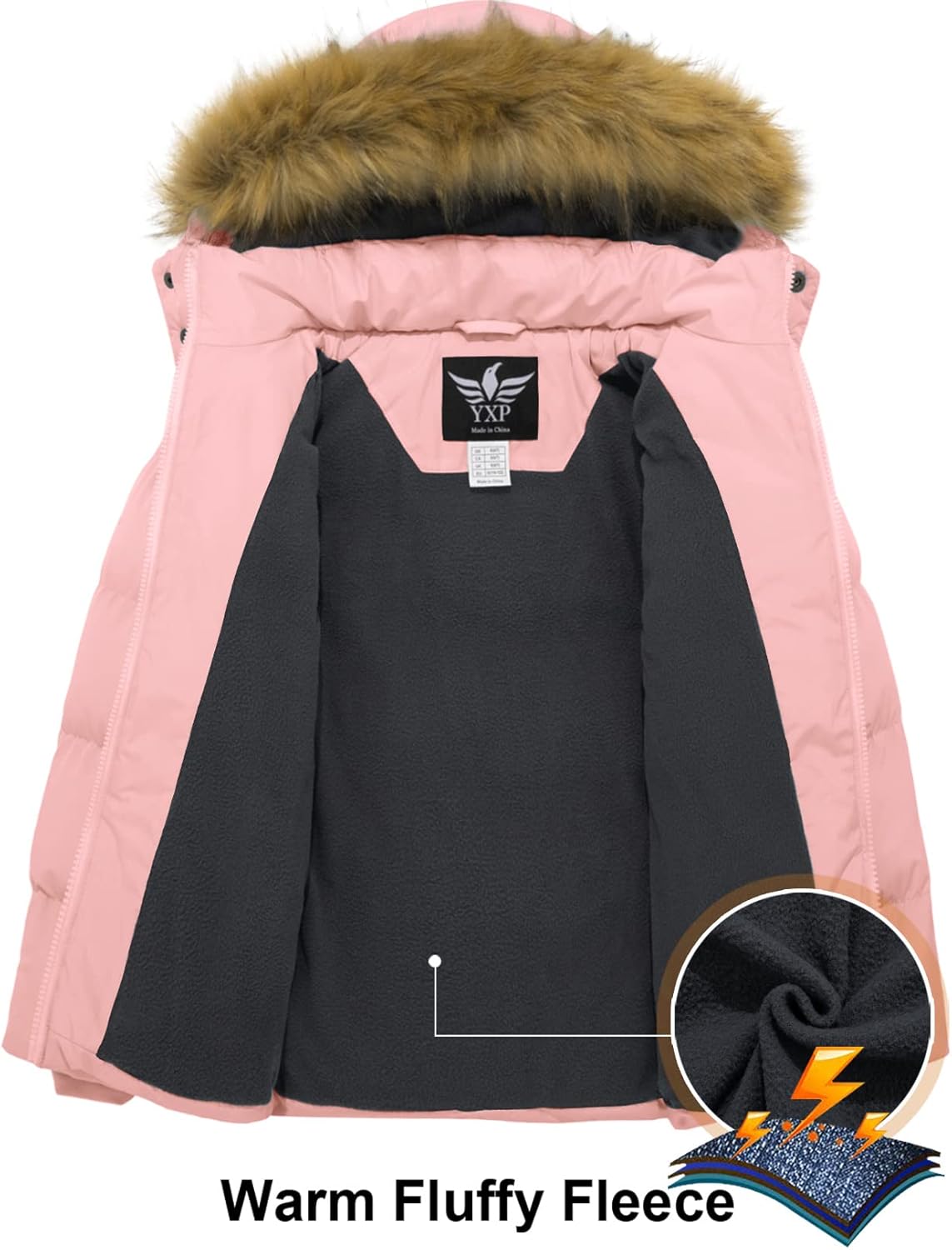 YXP Girls Puffer Jackets Warm Fleece Lined Winter Coats with Detachable Hood · v2