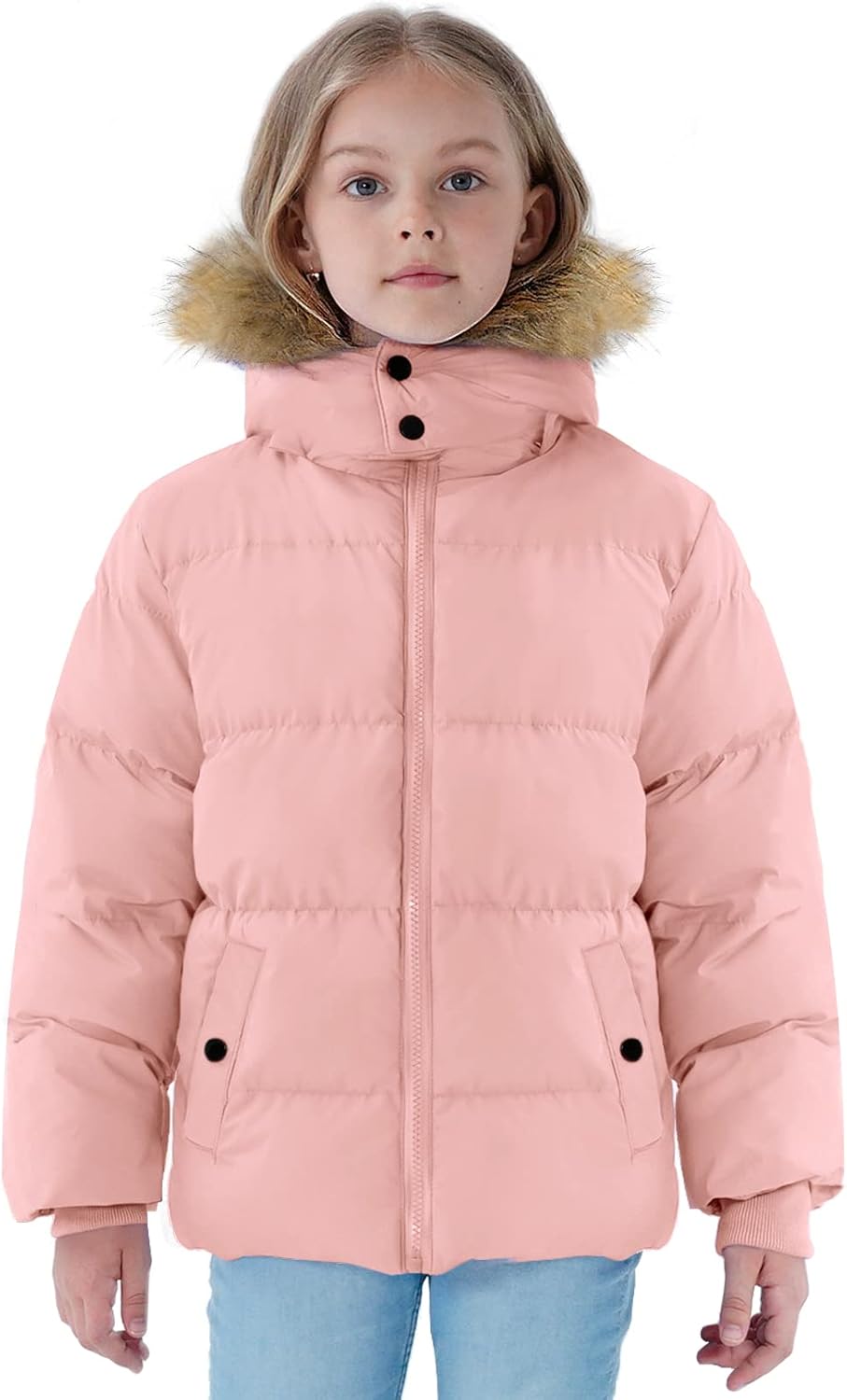 YXP Girls Puffer Jackets Warm Fleece Lined Winter Coats with Detachable Hood · v2