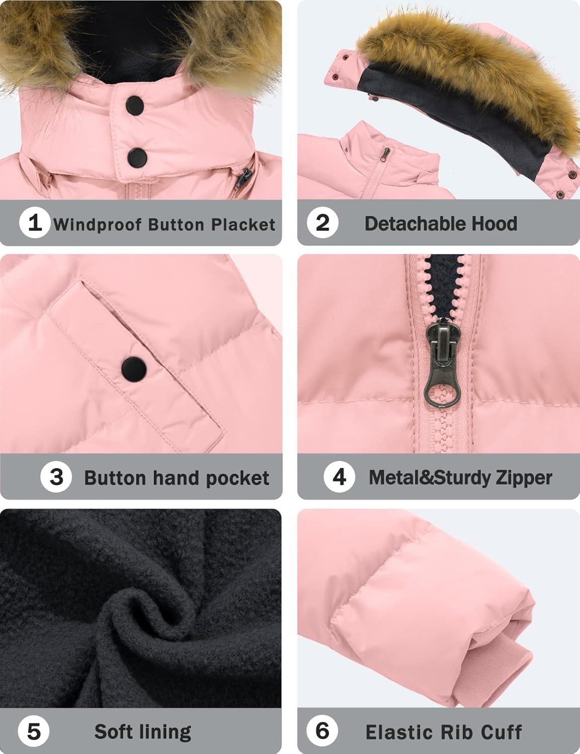 YXP Girls Puffer Jackets Warm Fleece Lined Winter Coats with Detachable Hood · v2