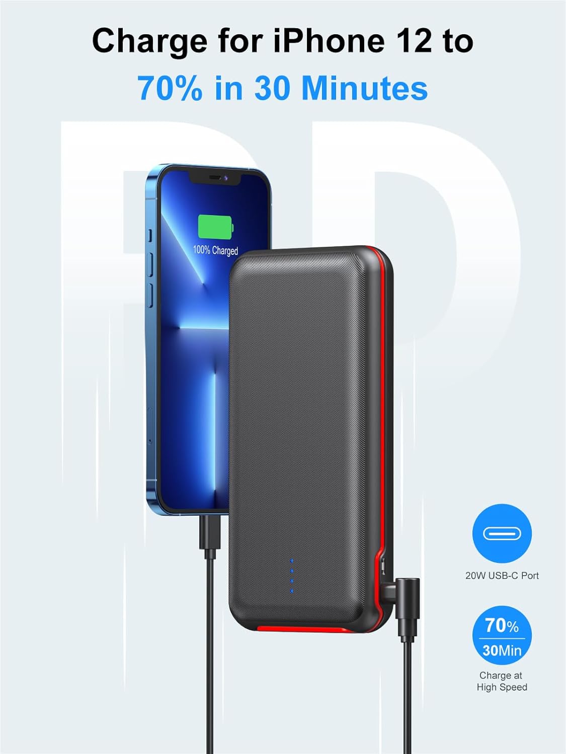 Chargeur portable, batterie externe de 30 000 mAh avec charge rapide de 22,5 W, 4 sorties, chargeur externe, USB C, 20 W, pour iPhone, Samsung, Pad Mini et plus encore