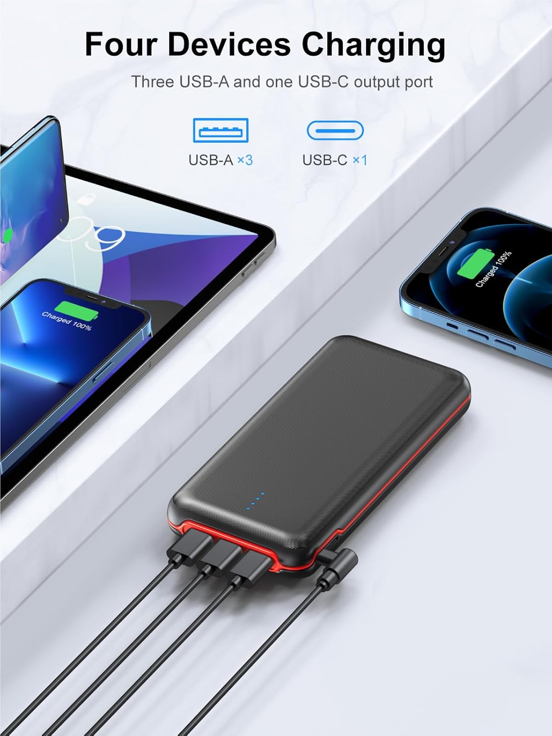 Chargeur portable, batterie externe de 30 000 mAh avec charge rapide de 22,5 W, 4 sorties, chargeur externe, USB C, 20 W, pour iPhone, Samsung, Pad Mini et plus encore