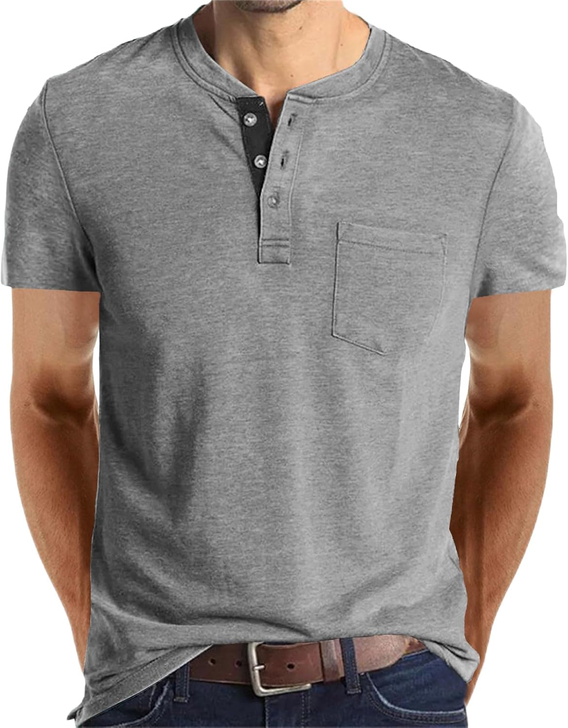 Lexiart Mens Fashion Henley Shirts Long Sleeve Button Cotton T-Shirt with Pocket