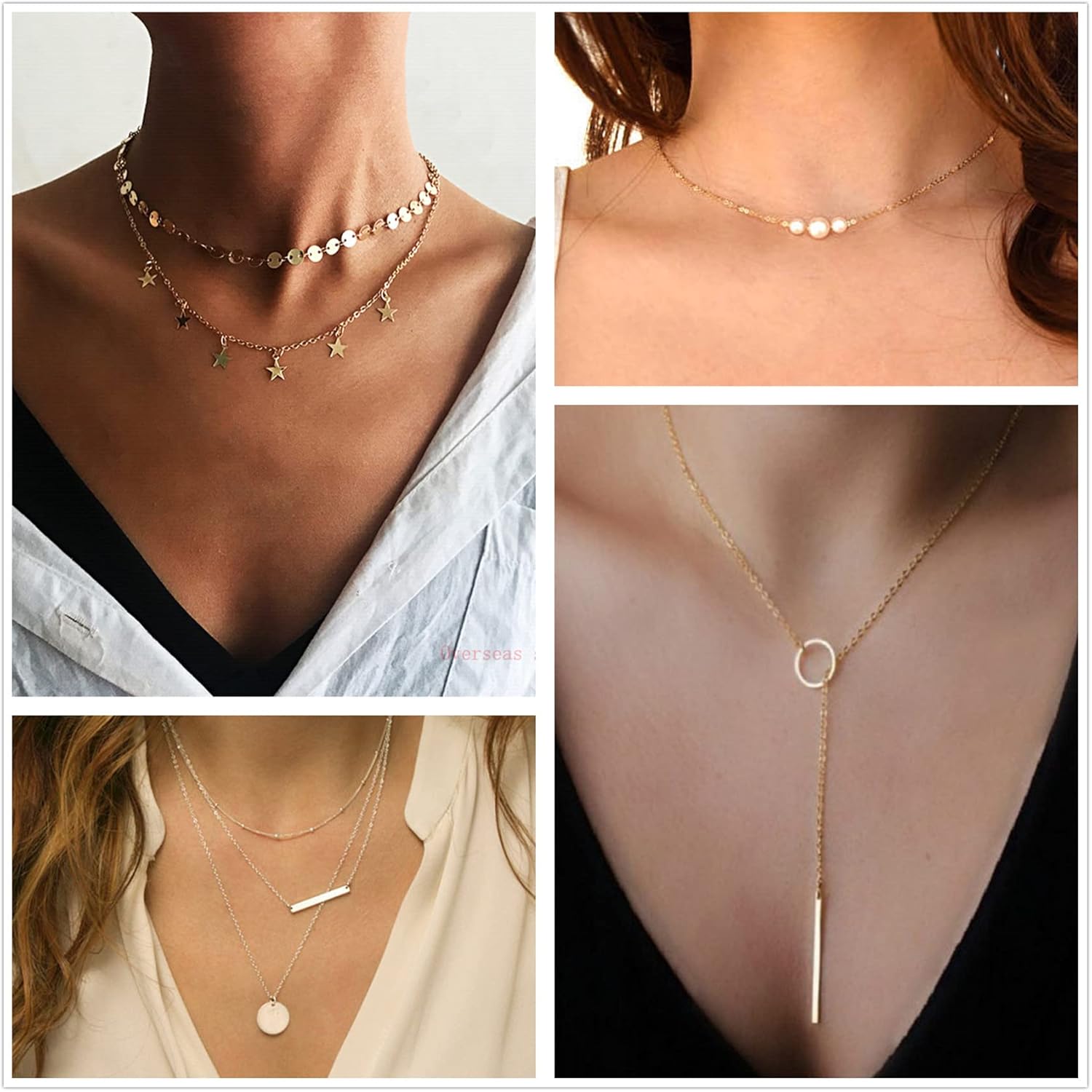 Honsny Layered Choker Necklace for Women Coin Moon Star Multilayer Choker Necklaces Charm Tiered Choker Chain Gold Necklace Set Adjustable Silver Bar Pendant Y Necklace
