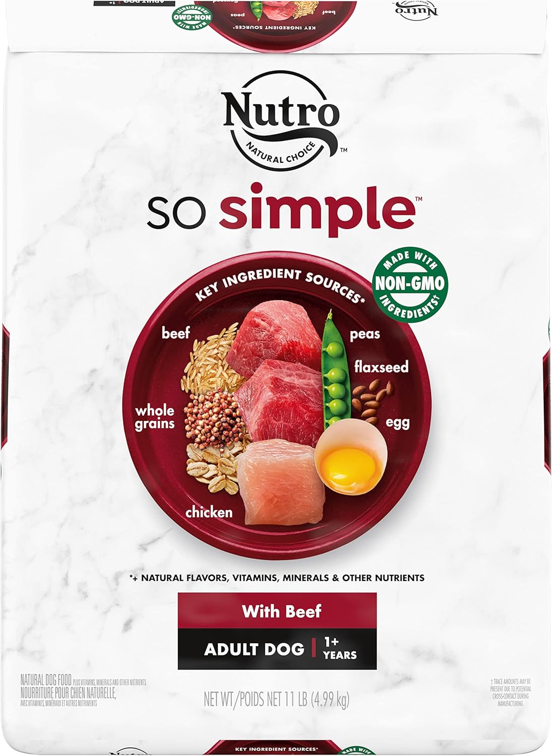 Nourriture pour chiens NUTRO SO SIMPLE avec du bœuf pour adultes, 11 livres