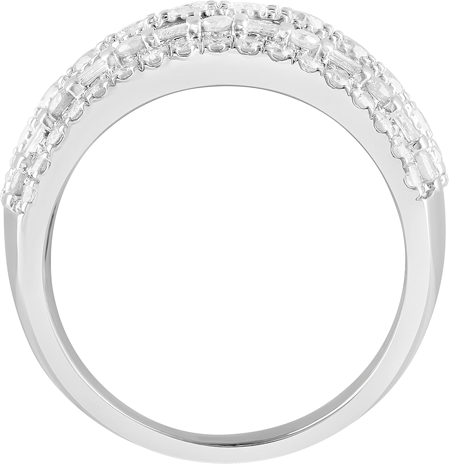 2.00 Carat Prong Set Baguette  Round Cut Multi Row Natural Diamond Wedding Band (J-K, I2-I3) in Sterling Silver | Fine Jewelry for Women | Gift Box Included · v2