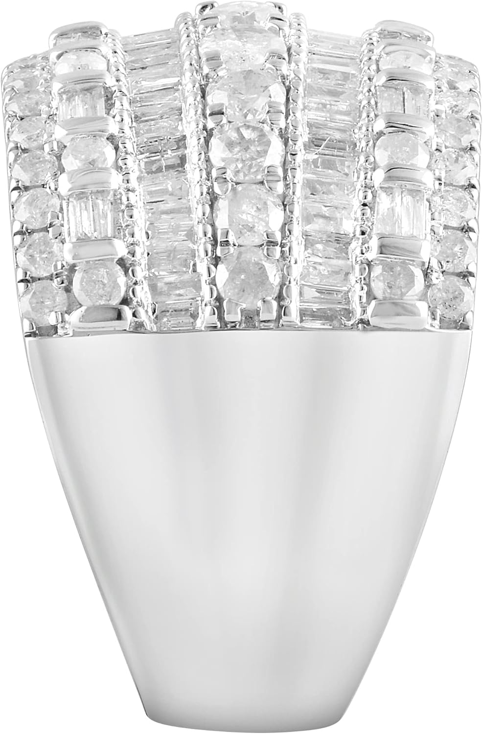 2.00 Carat Prong Set Baguette  Round Cut Multi Row Natural Diamond Wedding Band (J-K, I2-I3) in Sterling Silver | Fine Jewelry for Women | Gift Box Included · v2