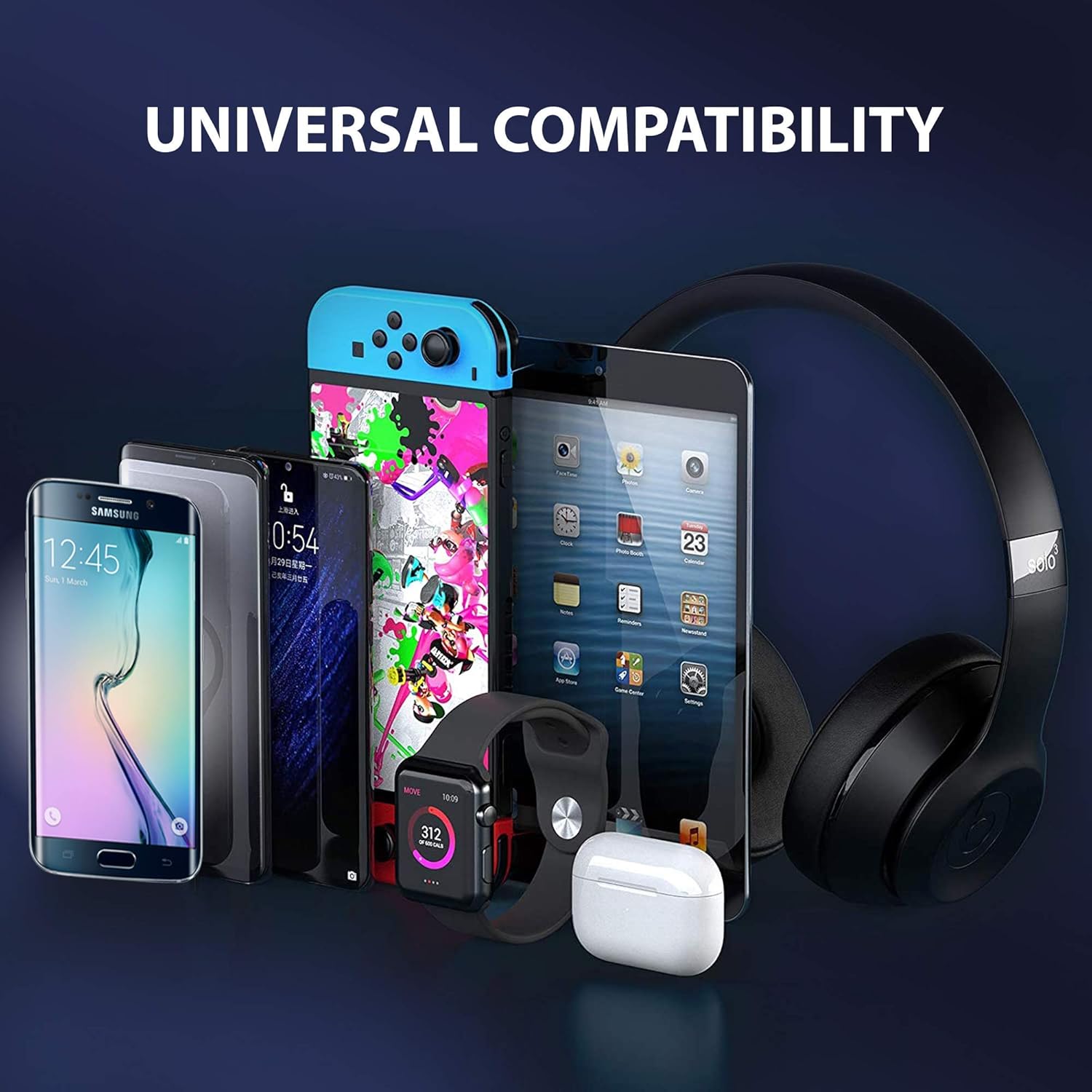 Chargeur de voyage portable à piles AA Works pour iPhone, Android, Galaxy, ordinateur portable et chargeur d'urgence avec lampe LED ! (Fonctionne avec 4 piles AA, port USB-C) [Blanc]