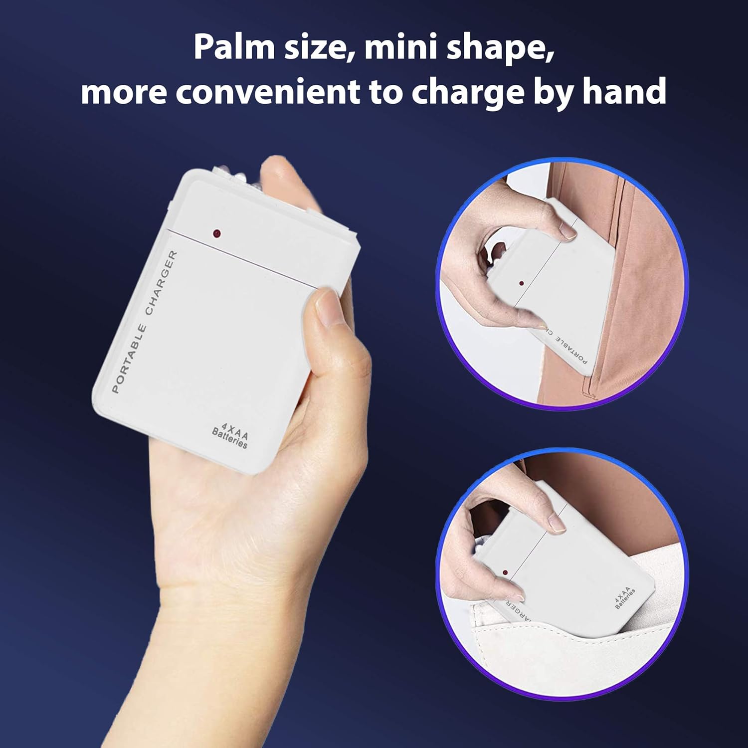 Chargeur de voyage portable à piles AA Works pour iPhone, Android, Galaxy, ordinateur portable et chargeur d'urgence avec lampe LED ! (Fonctionne avec 4 piles AA, port USB-C) [Blanc]
