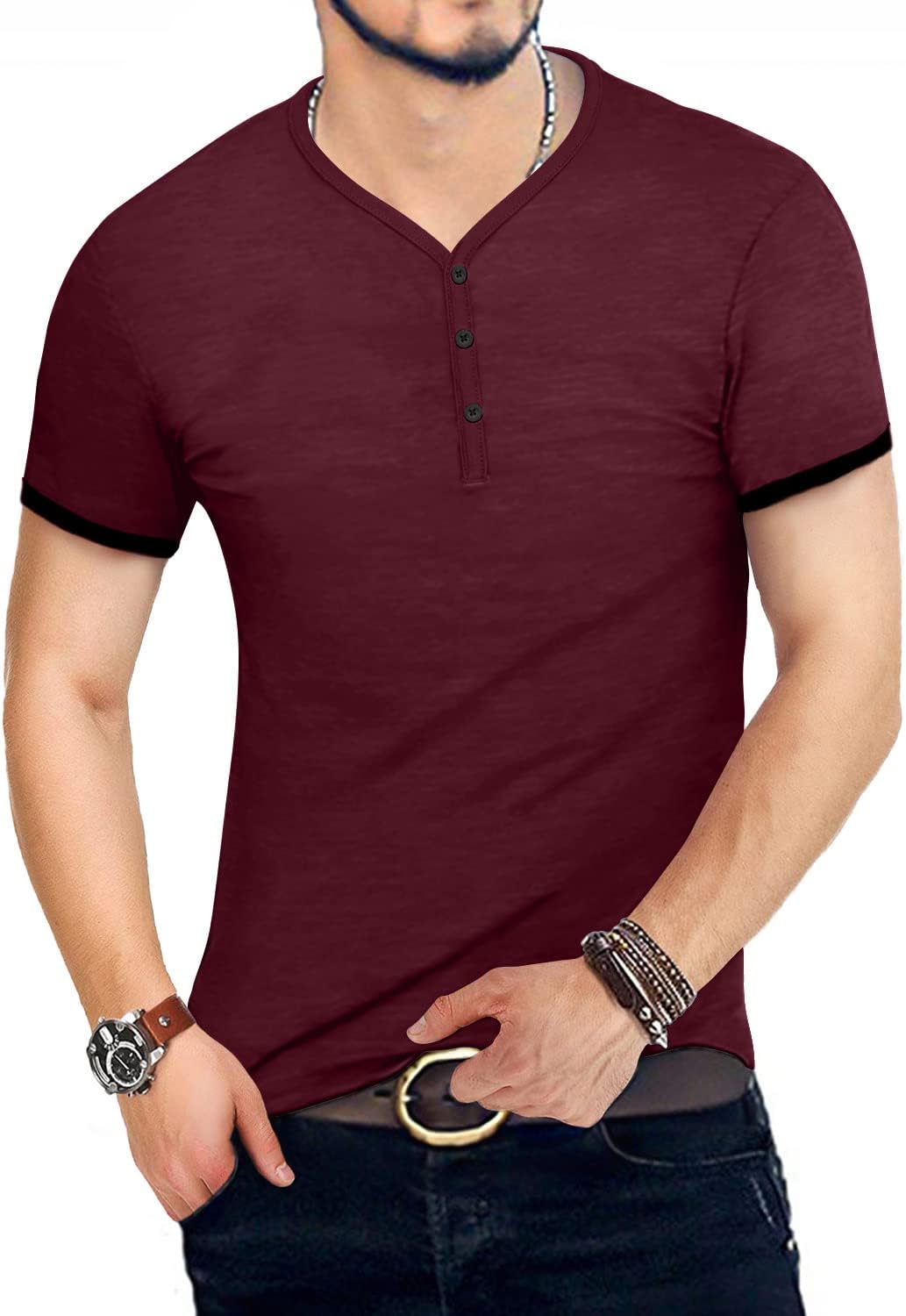 MLANM เสื้อยืดคอกลมแขนสั้น/ยาว ทรงสลิมฟิต สำหรับผู้ชาย
