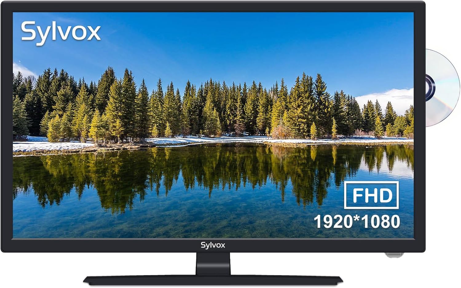 ทีวี SYLVOX 27 นิ้ว ทีวี 12/24 โวลต์ Full HD RV TV 1080P เครื่องเล่นแผ่นวิดีโอแบบดิจิทัลในตัวและวิทยุ FM สำหรับบ้าน รถบ้าน แคมป์ปิ้ง และการใช้งานแบบพกพา สีดำ