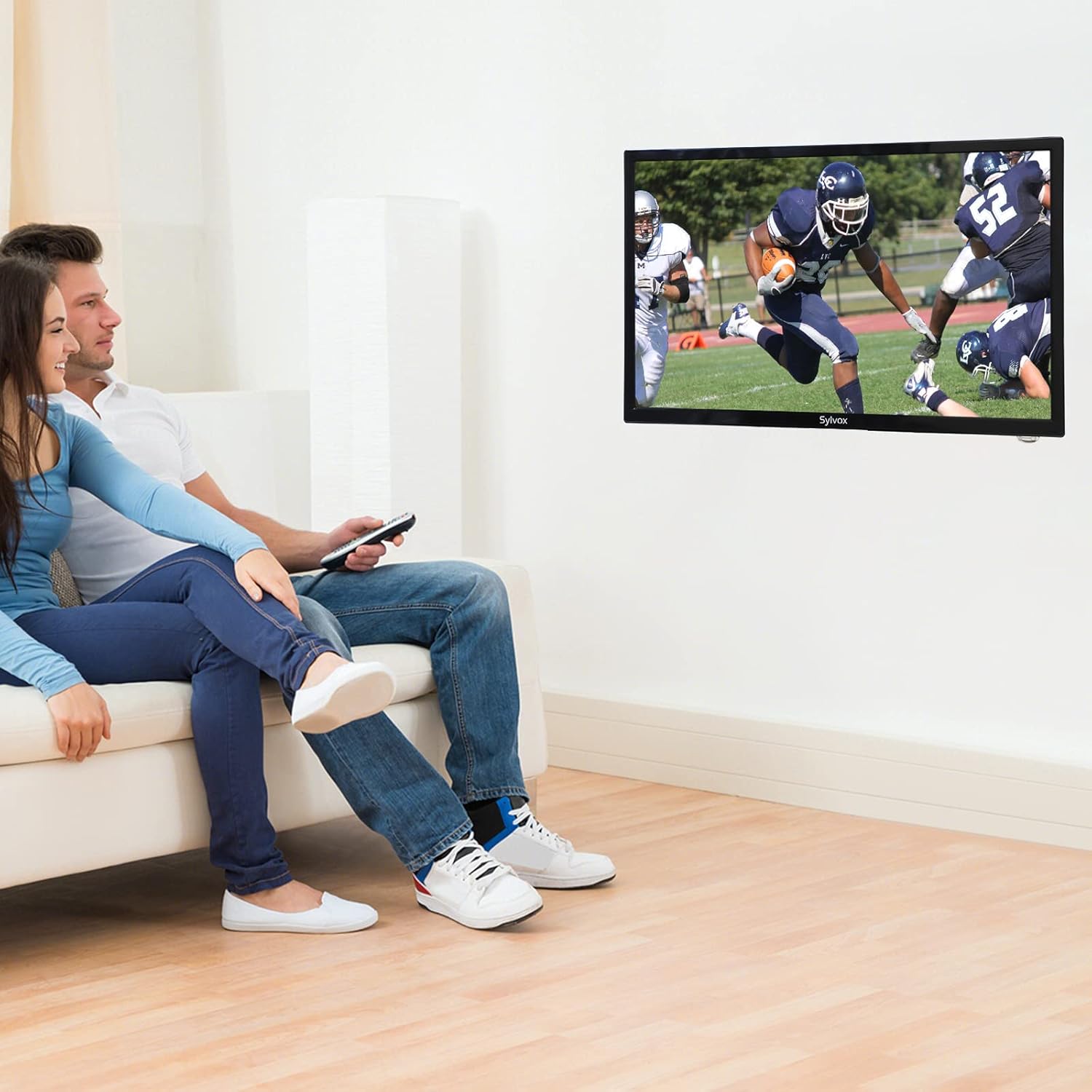 ทีวี SYLVOX 27 นิ้ว ทีวี 12/24 โวลต์ Full HD RV TV 1080P เครื่องเล่นแผ่นวิดีโอแบบดิจิทัลในตัวและวิทยุ FM สำหรับบ้าน รถบ้าน แคมป์ปิ้ง และการใช้งานแบบพกพา สีดำ