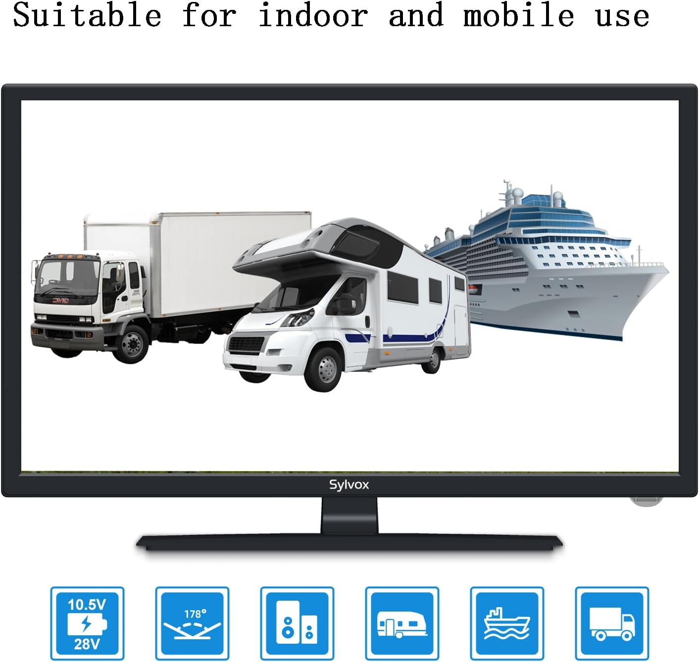 SYLVOX 24' TV 12/24 Volt TV 1080P FHD RV TV, with Digital Video Disc Player FM Radio Base and Digital Noise Reduction, Suitable for RV Camper Kitchen Bedroom Boat, RT24R2GNDA 2023 · v2