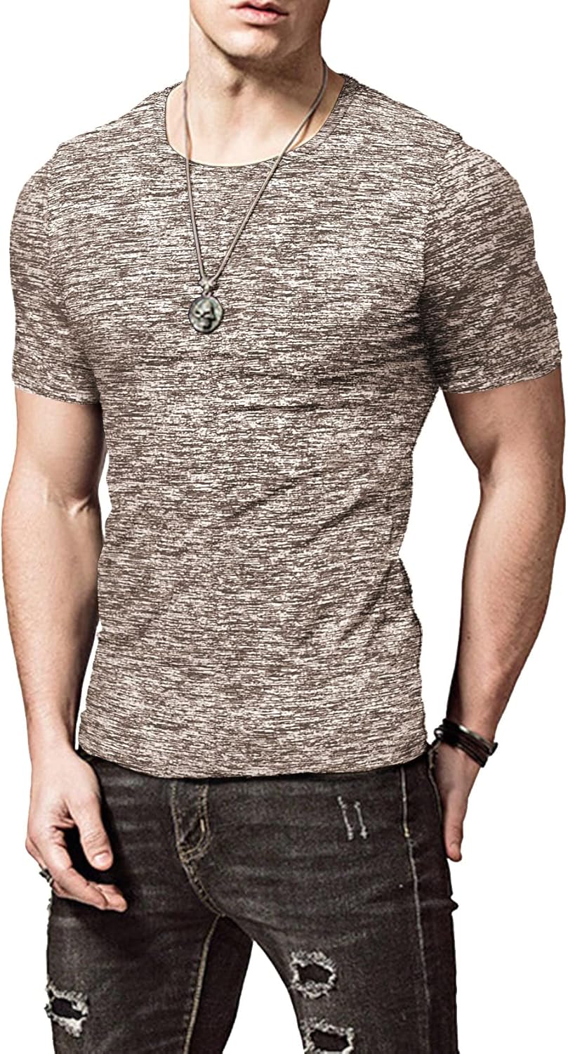 KUYIGO Active T-shirts voor heren, sport-hardloopshirt voor gymtraining, sneldrogend T-shirt met ronde hals en print