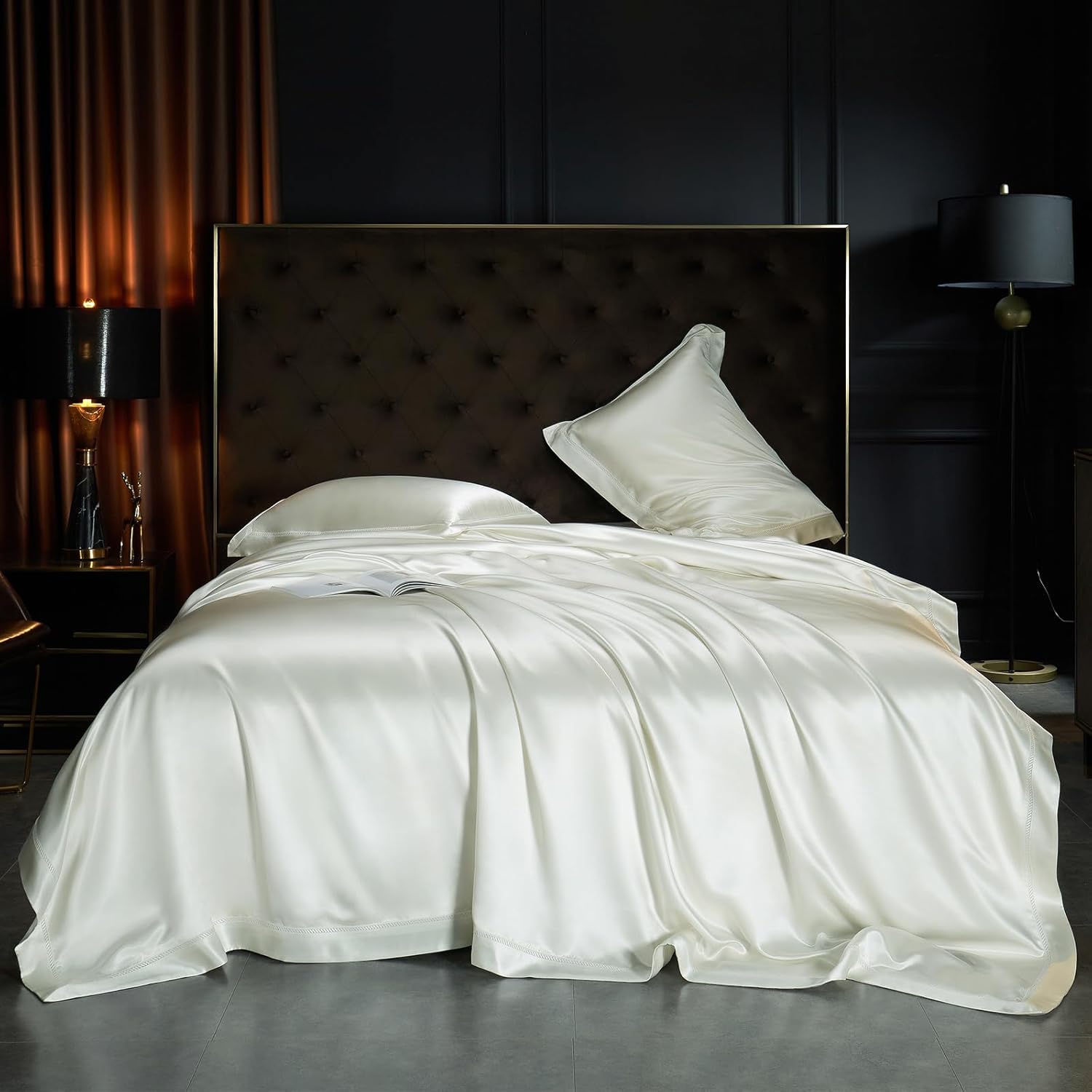 YOUR MOON 25 Momme Mulberry Silk Duvet Cover King Size, 3 PCS Set Top Grade Luxury Mulberry Silk Duvet Cover with Buttons Closure —1 Duvet Cover and 2 Pillow Shams (White) · v6