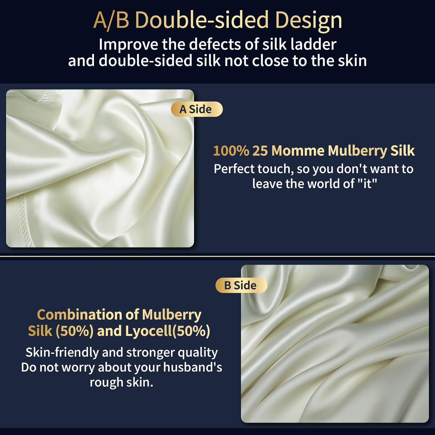 YOUR MOON 25 Momme Mulberry Silk Duvet Cover King Size, 3 PCS Set Top Grade Luxury Mulberry Silk Duvet Cover with Buttons Closure —1 Duvet Cover and 2 Pillow Shams (White) · v6