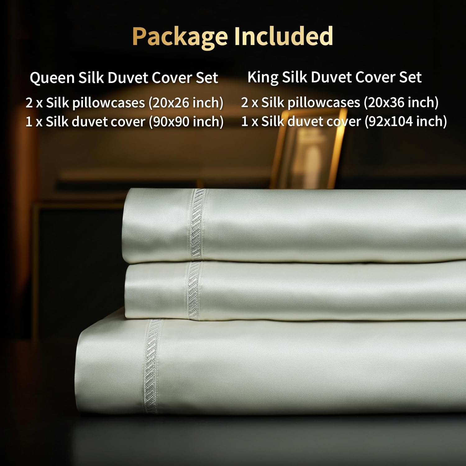 YOUR MOON 25 Momme Mulberry Silk Duvet Cover King Size, 3 PCS Set Top Grade Luxury Mulberry Silk Duvet Cover with Buttons Closure —1 Duvet Cover and 2 Pillow Shams (White) · v6