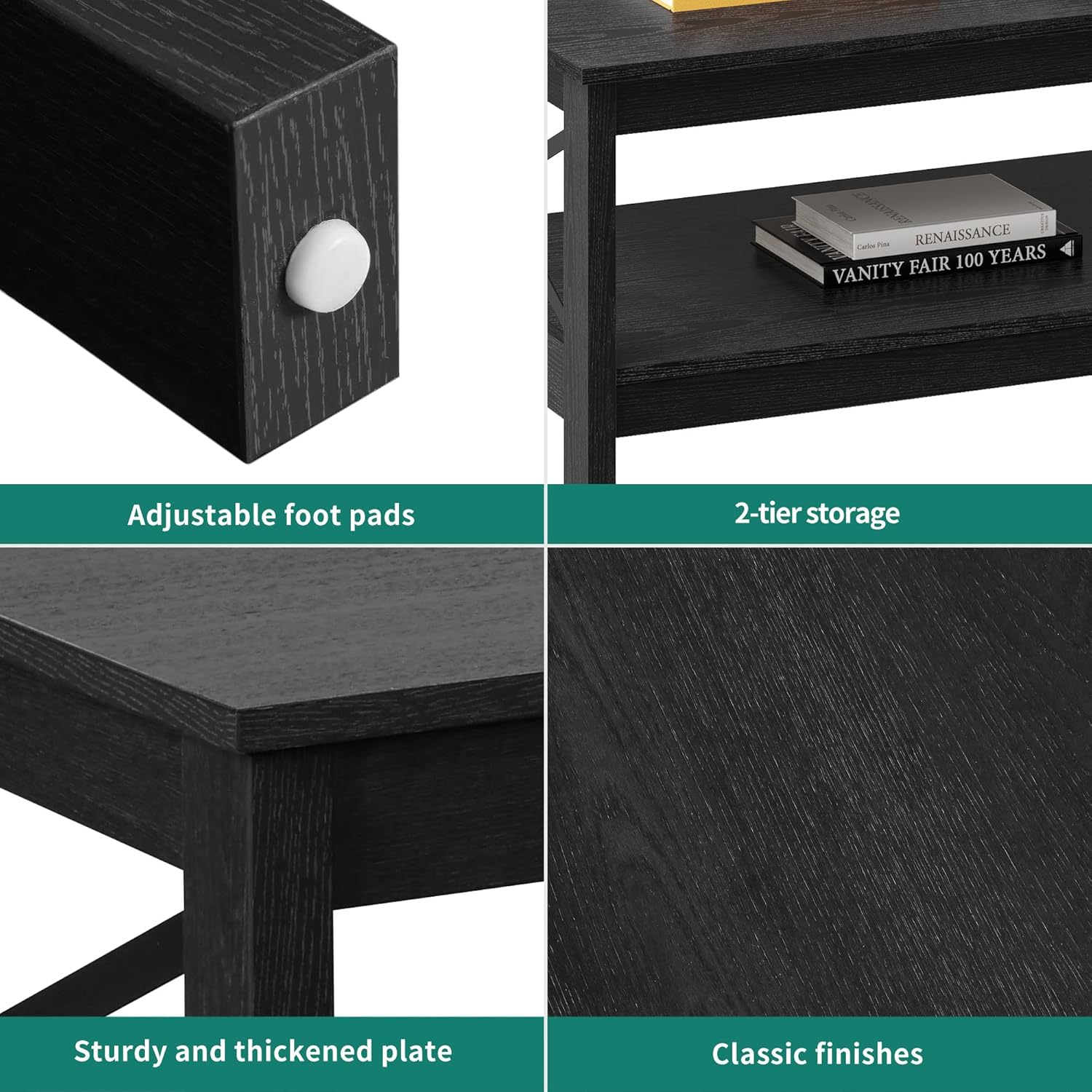 Tavolino da caffè YITAHOME per soggiorno, tavolino da caffè moderno in stile rustico con ripiano, tavolino centrale a 2 livelli per soggiorno Tavolo da soggiorno in legno Accent Cocktail con struttura robusta, nero