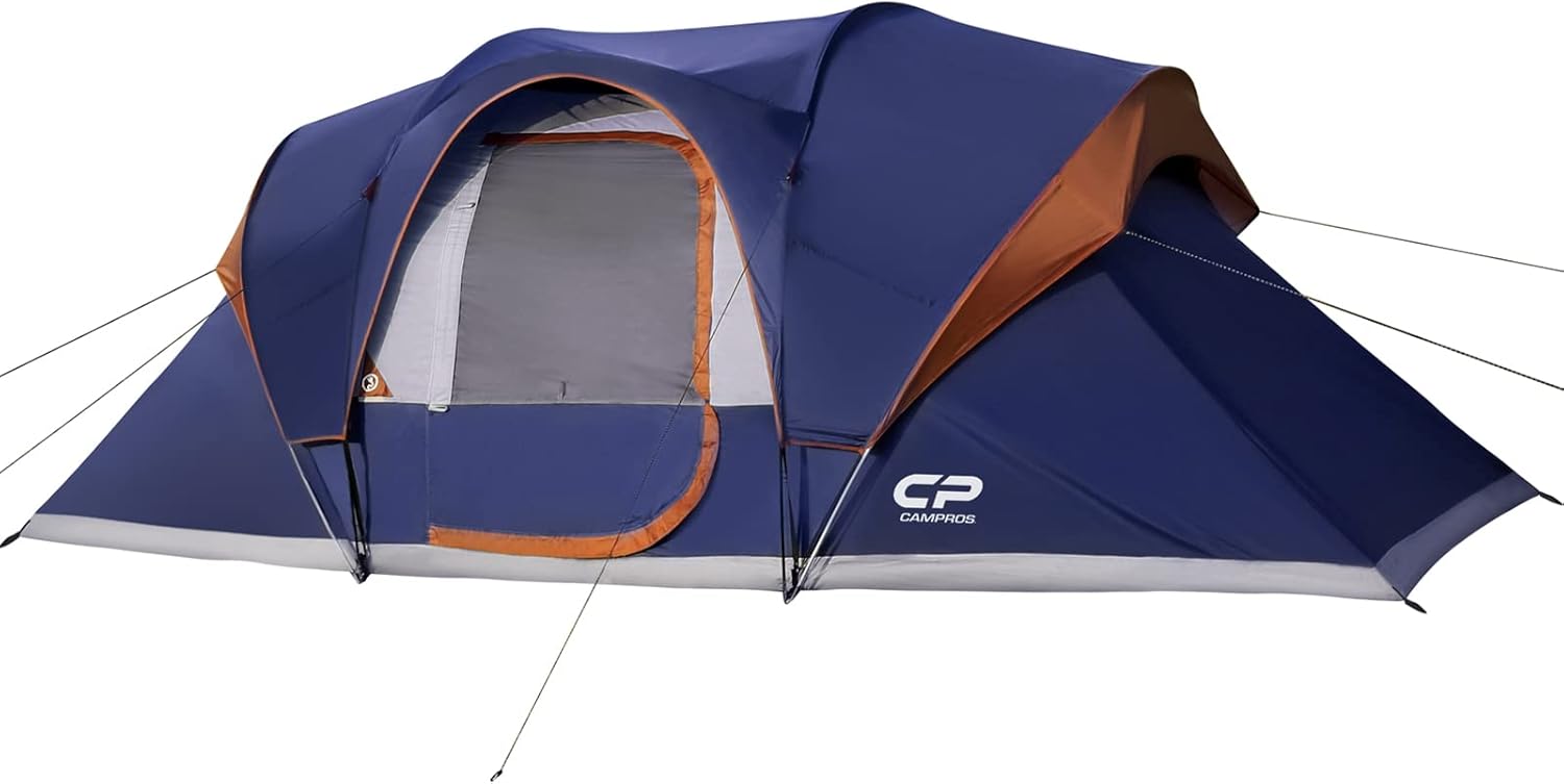 CAMPROS CP Tent 9 Person Camping Tents, 2 Room Water Resistant Family Tent with Top Rainfly, 4 Large Mesh Windows, Double Layer, Easy Set Up, Portable with Carry Bag