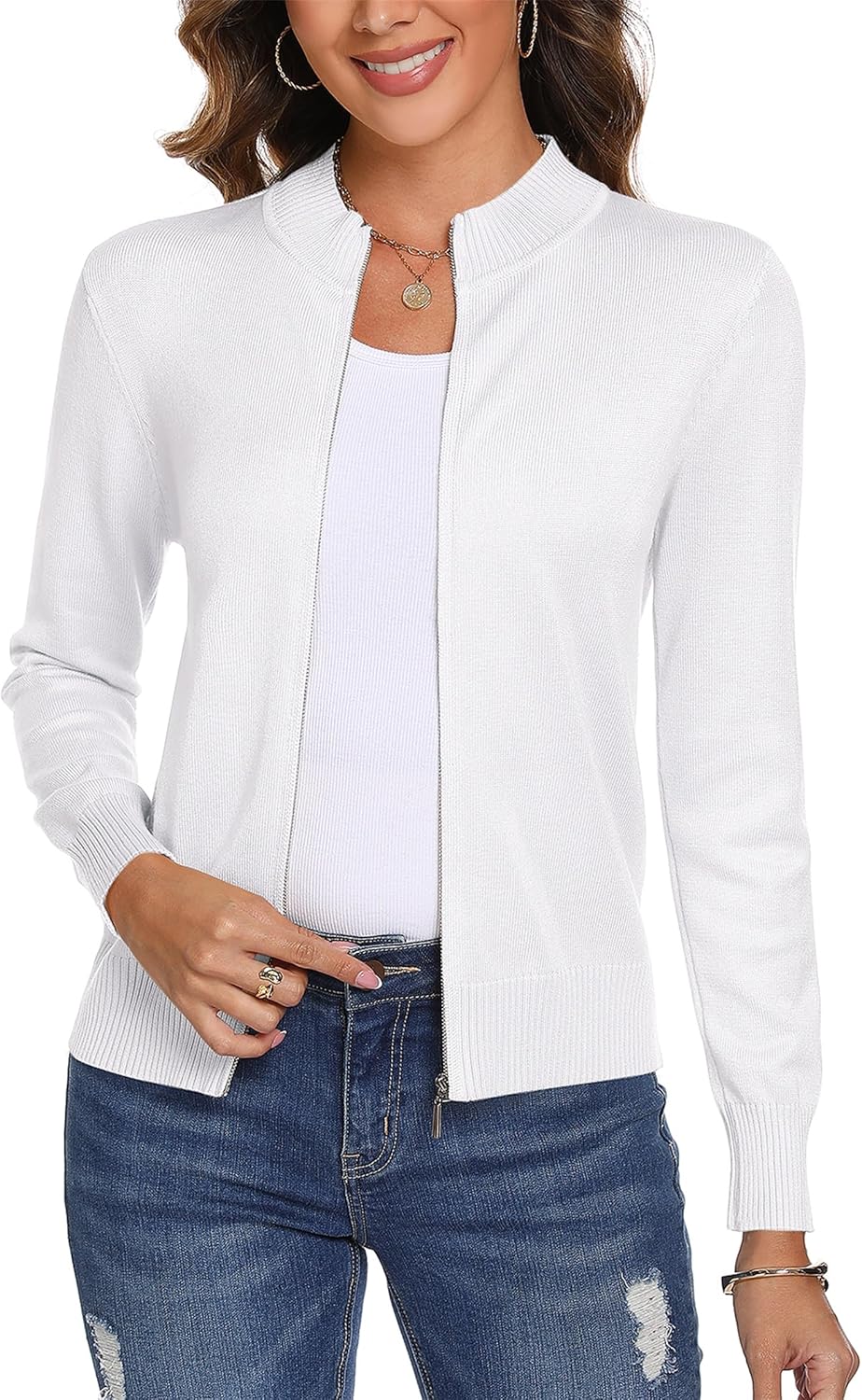 Totatuit Wanita Lengan Panjang Rajutan Ritsleting Kardigan Sweater Ritsleting Ringan Sweatshirt Jaket