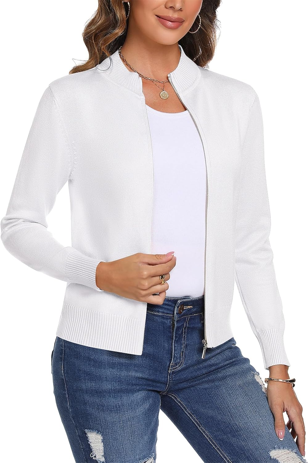 Totatuit Womens Long Sleeve Knitted Zip Up Sweater Cardigans Sweaters Lightweight Zipper Sweatshirts Jacket