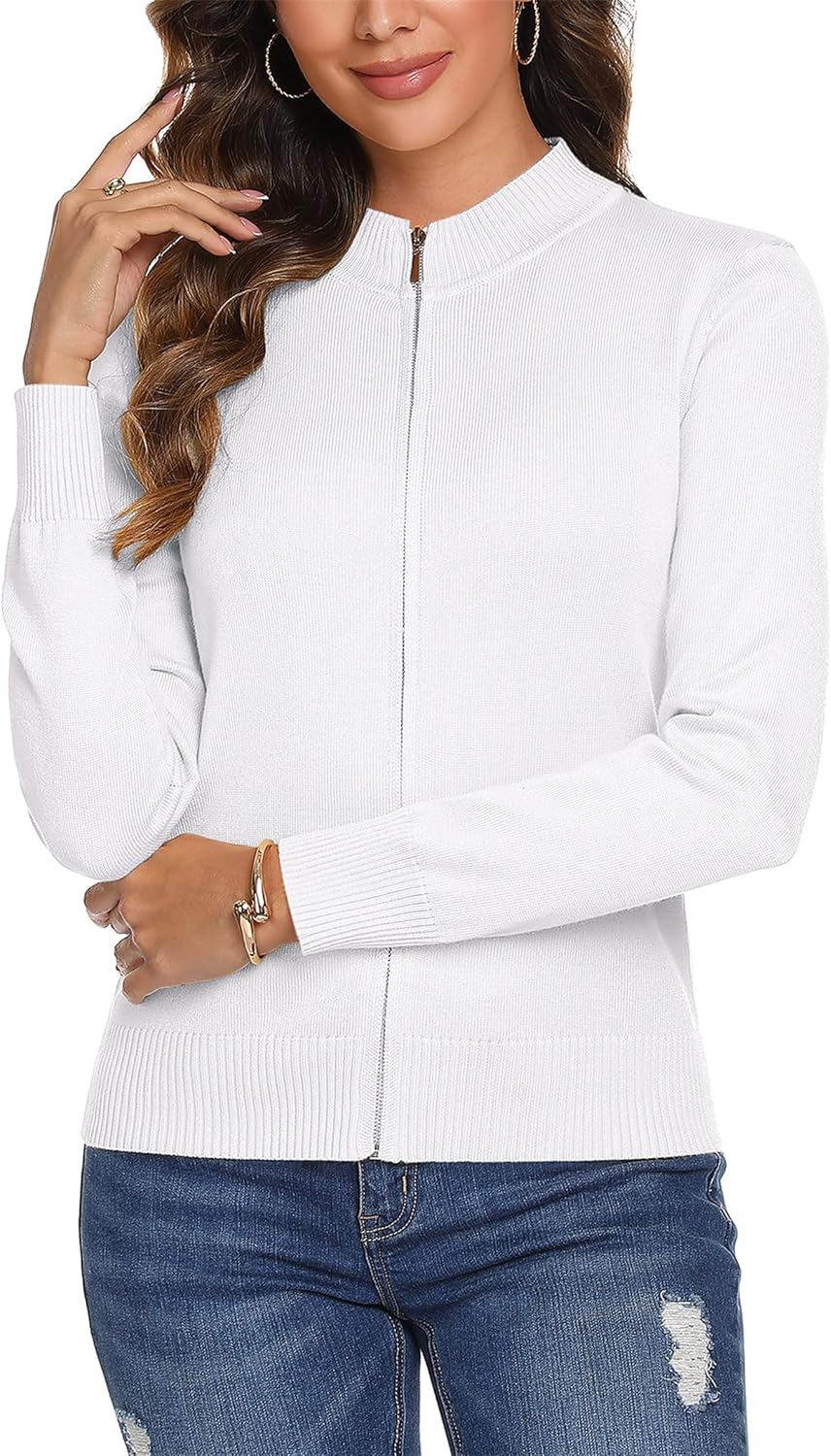 Totatuit Womens Long Sleeve Knitted Zip Up Sweater Cardigans Sweaters Lightweight Zipper Sweatshirts Jacket
