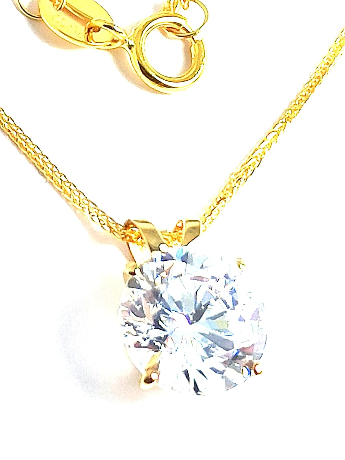 18k SOLID Gold LUXURY WOMENS DAY gift for her 8mm Diamond Necklace Pendant 1.5 carat SOLITAIRE DIAMOND Floating Diamond Necklace Yellow gold HANDMADE Jewellery for women · v2