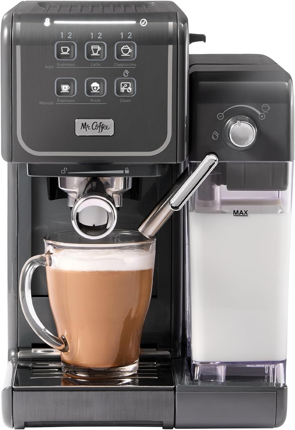 Mr. Coffee One-Touch CoffeeHouse  Espresso, Cappuccino, and Latte Maker Home Coffee Machine with 19-Bar Italian Pump, and Milk Frother Ideal for Latte, Espresso, and Coffee Lovers · v2