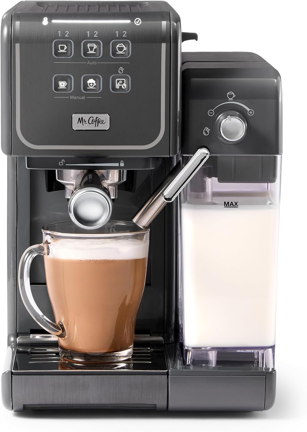 Mr. Coffee One-Touch CoffeeHouse  Espresso, Cappuccino, and Latte Maker Home Coffee Machine with 19-Bar Italian Pump, and Milk Frother Ideal for Latte, Espresso, and Coffee Lovers · v2