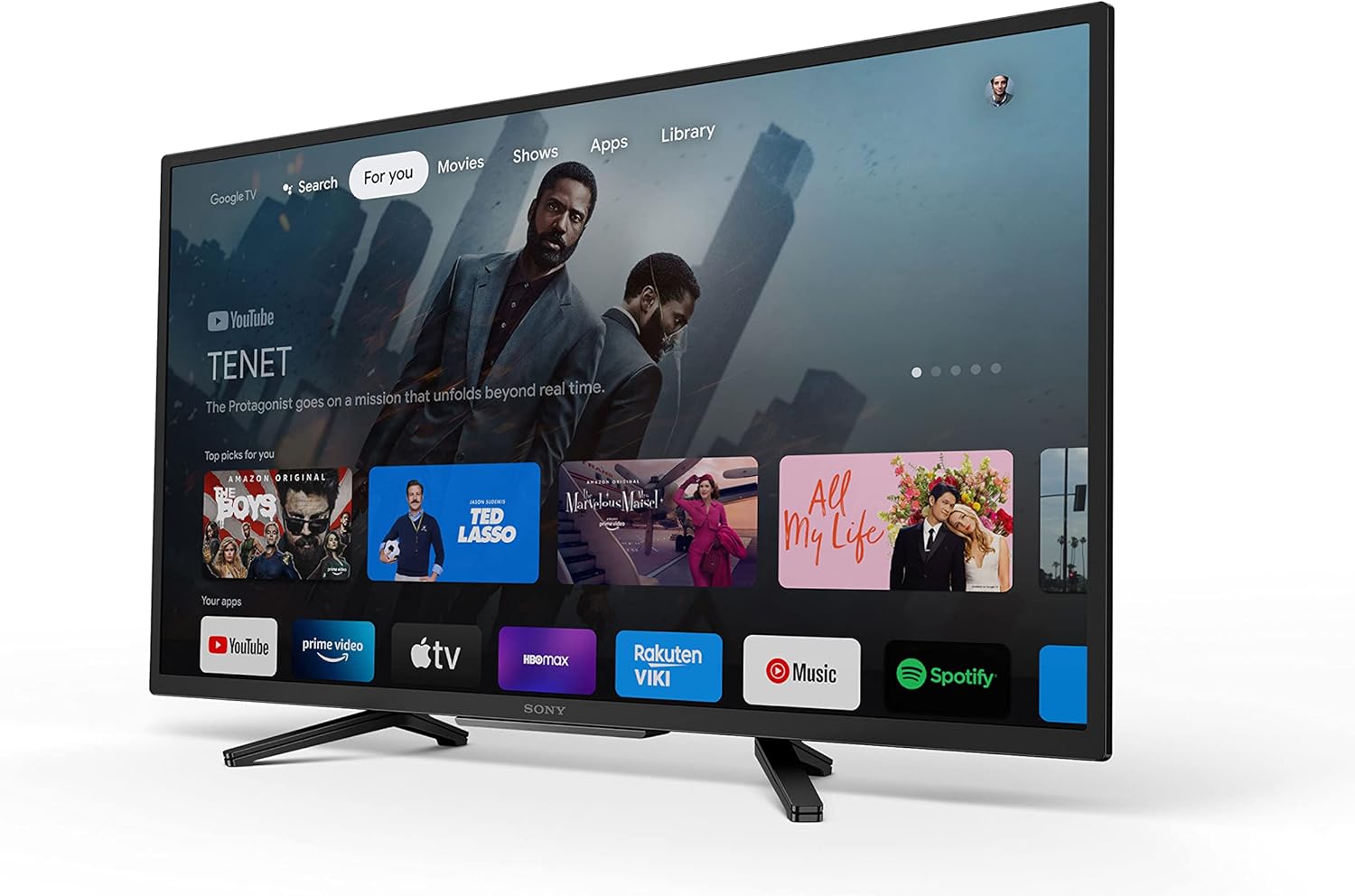 Téléviseur LED HDR HD 720p Sony 32 pouces, série W830K avec Google TV et Google Assistant, modèle 2022, noir