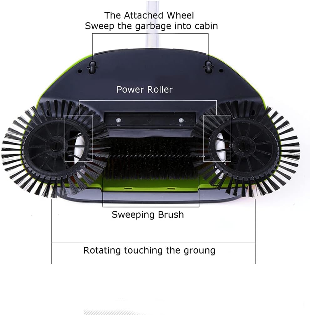 Healifty Manual Sweeper Carpet Sweeper Mini Hand Push Sweeper 3 in 1 Household Cleaning Lazy Dustpan Trash Bin 360¡ã Rotating Floor Cleaning Mop (Green) Hand Sweeper