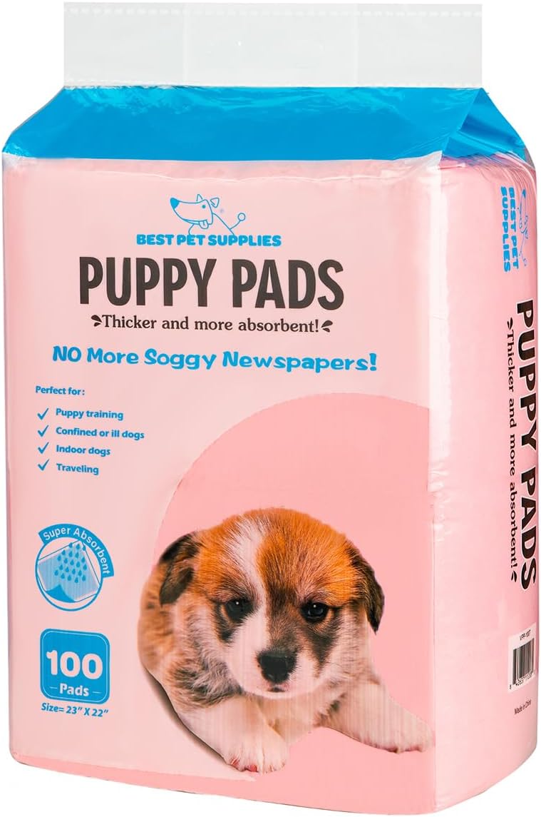 Best Pet Supplies (22.5 x 22") Disposable Puppy Pads for Whelping Puppies and Training Dogs, 100 Pack, Ultra Absorbent, Leak Resistant, and Track Free for Indoor Pets, Floor Protection - Baby Pink