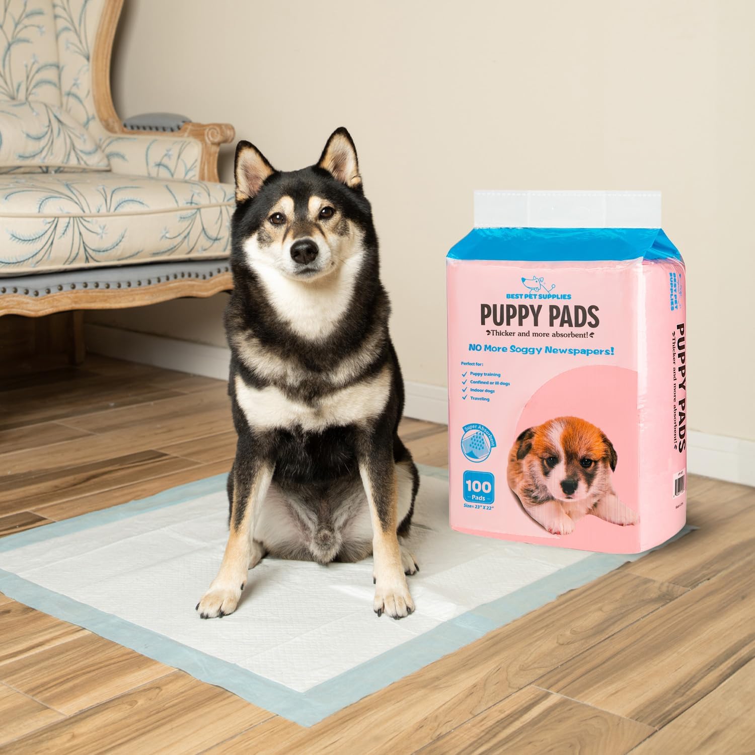 Best Pet Supplies (22.5 x 22") Disposable Puppy Pads for Whelping Puppies and Training Dogs, 100 Pack, Ultra Absorbent, Leak Resistant, and Track Free for Indoor Pets, Floor Protection - Baby Pink