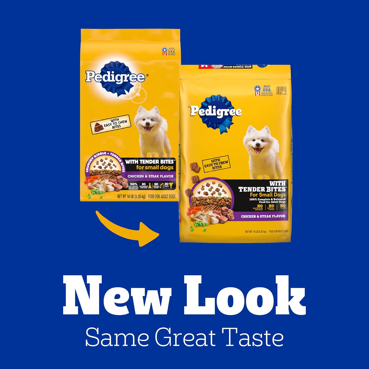 Alimento seco Pedigree with Tender Bites para perros pequeños adultos, sabor pollo y bistec, bolsa de 14 libras