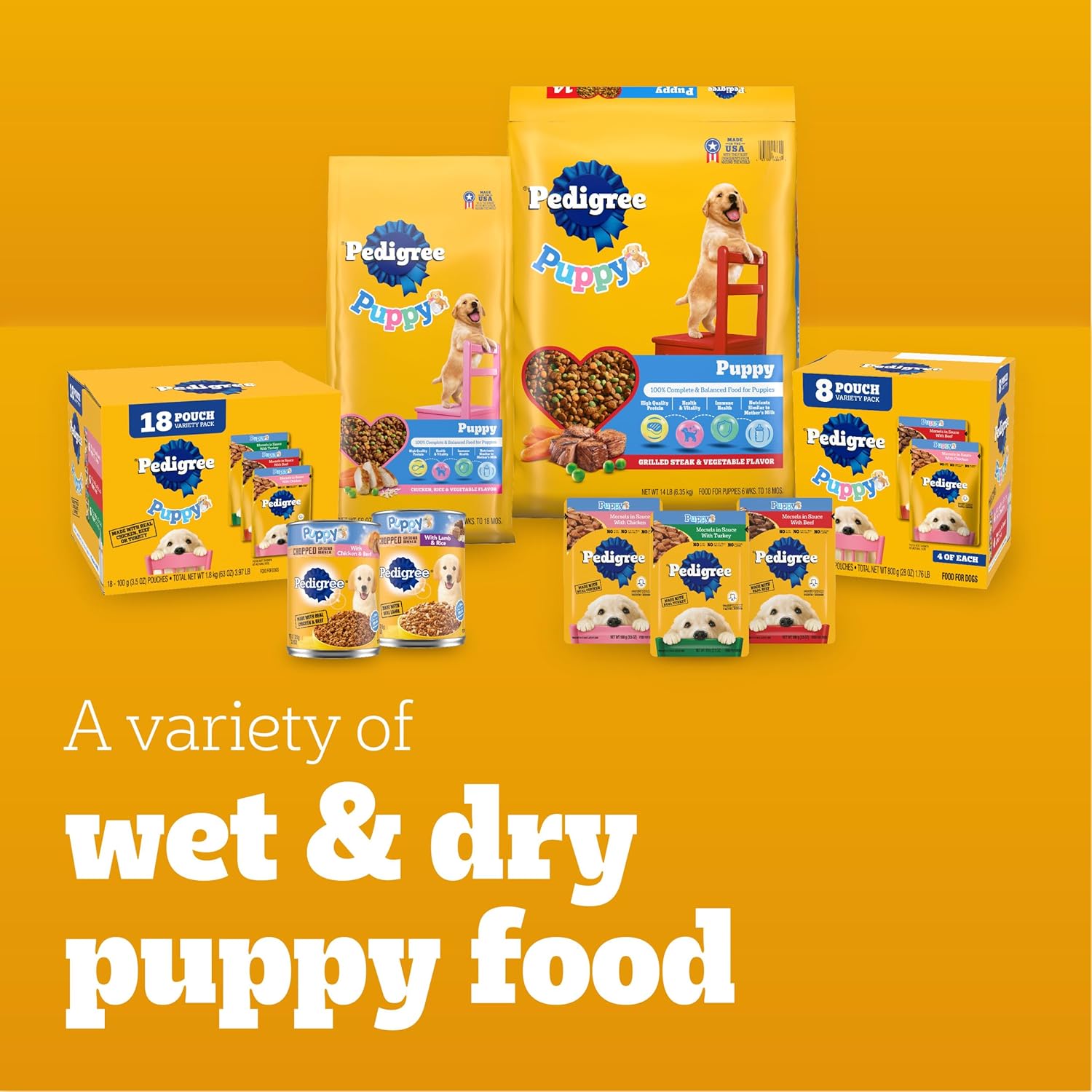 Comida seca para cachorros Pedigree Puppy, sabor a carne y verduras a la parrilla, bolsa de 14 libras