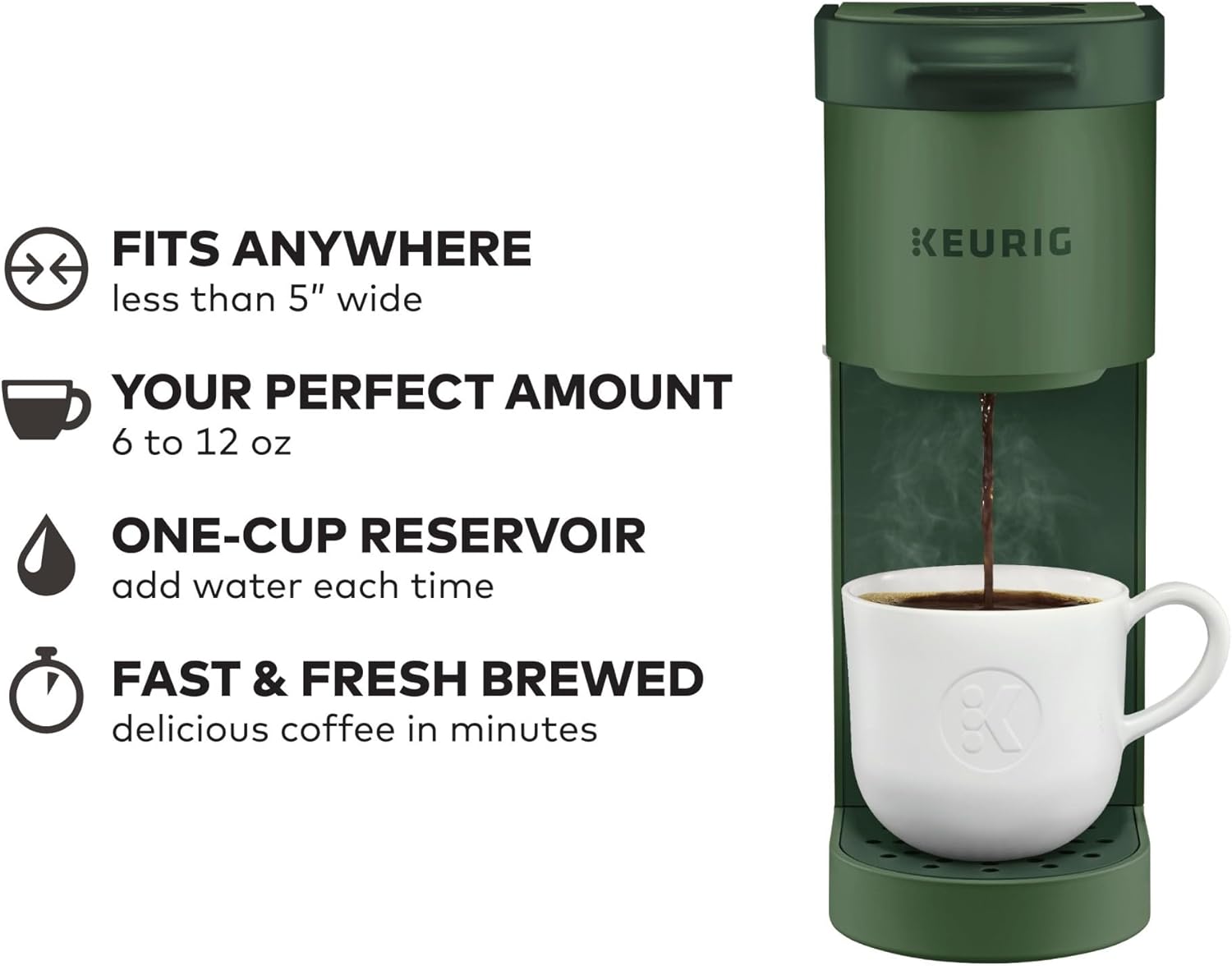 Cafetera Keurig K-Mini en cápsulas K-Cup de una sola porción, tamaño de cerveza de 6 a 12 oz, con almacenamiento de cables, perfecta para espacios pequeños, de hoja perenne