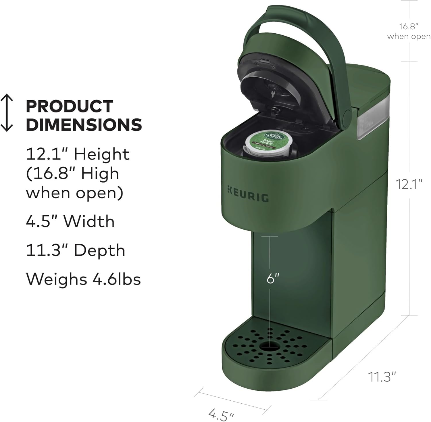 Cafetera Keurig K-Mini en cápsulas K-Cup de una sola porción, tamaño de cerveza de 6 a 12 oz, con almacenamiento de cables, perfecta para espacios pequeños, de hoja perenne