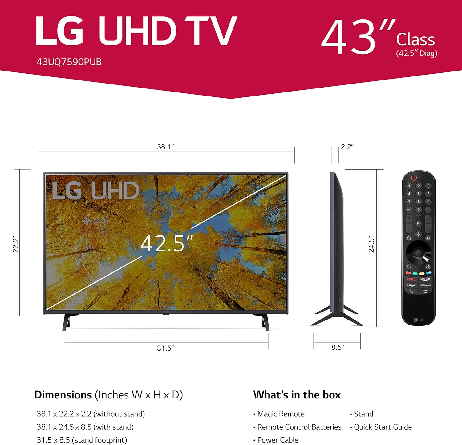 LG UHD UQ75 Series 43” (43UQ7590PUB, 2022), Black