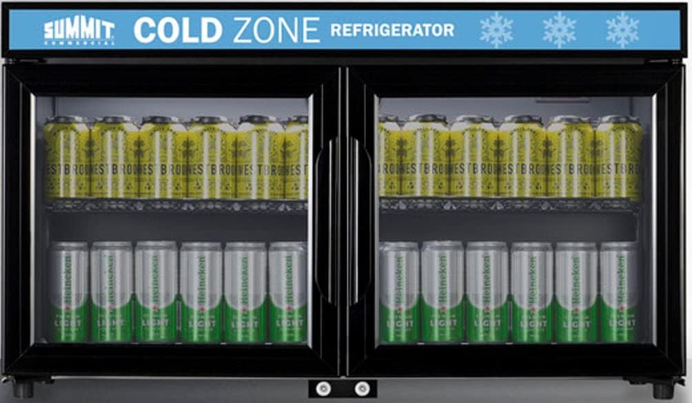 Summit Appliance SCR3502DLL Gewerblicher Einzonenkühlschrank mit geringer Tiefe zur freistehenden Nutzung mit französischen Glastüren, schwarzem Schrank, Frontschlössern und LED-Beleuchtung