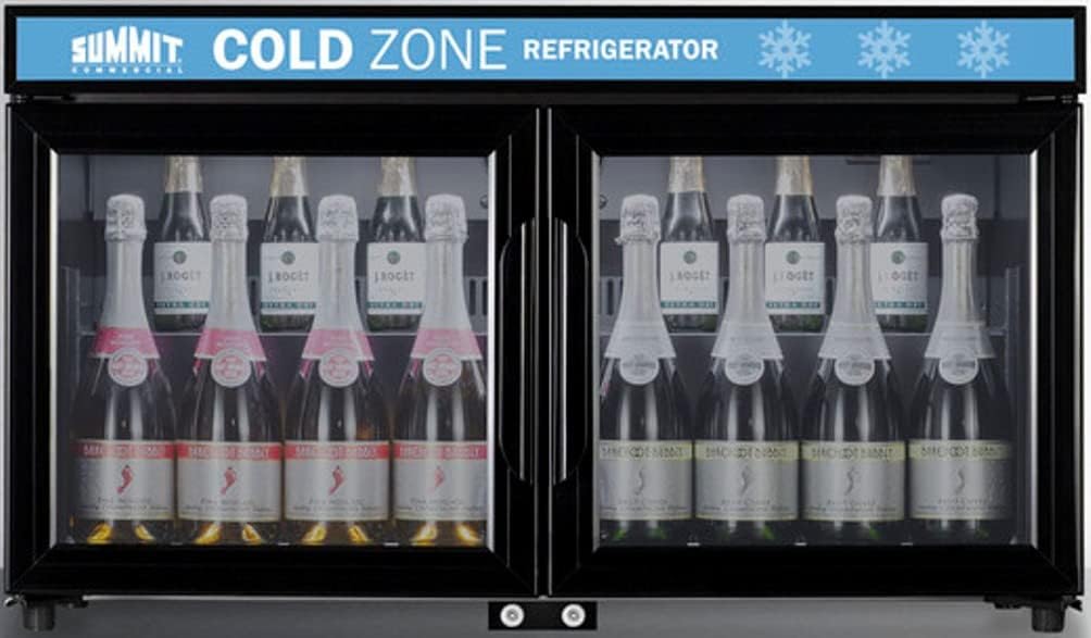Summit Appliance SCR3502DLL Gewerblicher Einzonenkühlschrank mit geringer Tiefe zur freistehenden Nutzung mit französischen Glastüren, schwarzem Schrank, Frontschlössern und LED-Beleuchtung