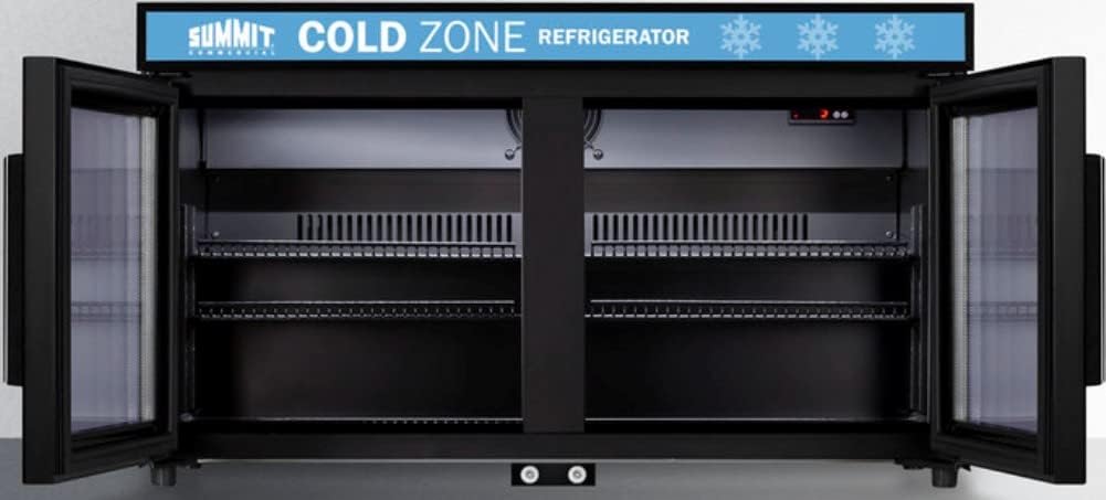 Summit Appliance SCR3502DLL Gewerblicher Einzonenkühlschrank mit geringer Tiefe zur freistehenden Nutzung mit französischen Glastüren, schwarzem Schrank, Frontschlössern und LED-Beleuchtung