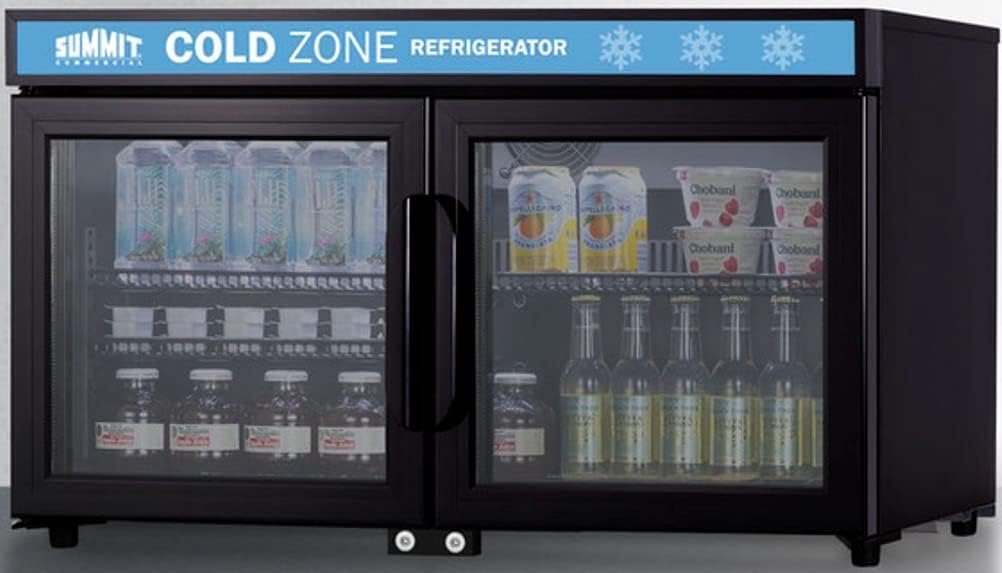 Summit Appliance SCR3502DLL Gewerblicher Einzonenkühlschrank mit geringer Tiefe zur freistehenden Nutzung mit französischen Glastüren, schwarzem Schrank, Frontschlössern und LED-Beleuchtung