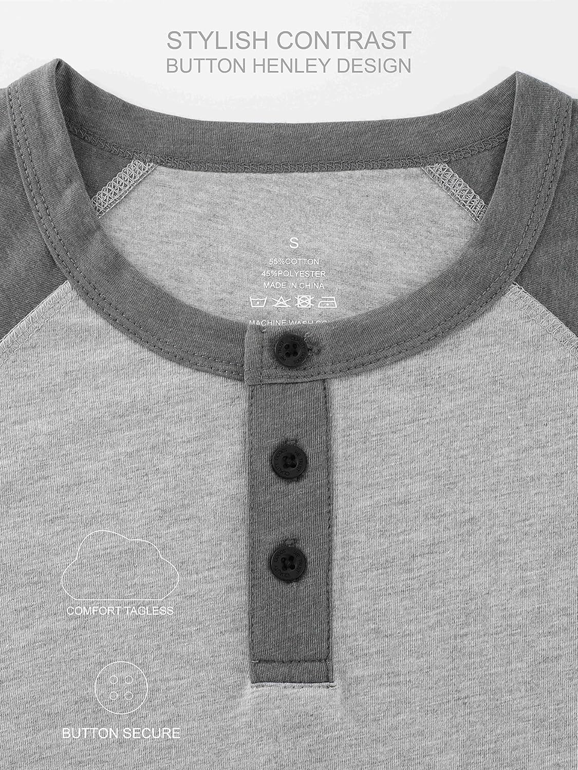 T-shirt da uomo Vetemin, stile casual classico vintage, a maniche corte/lunghe, raglan, stile Henley, Baseball Active
