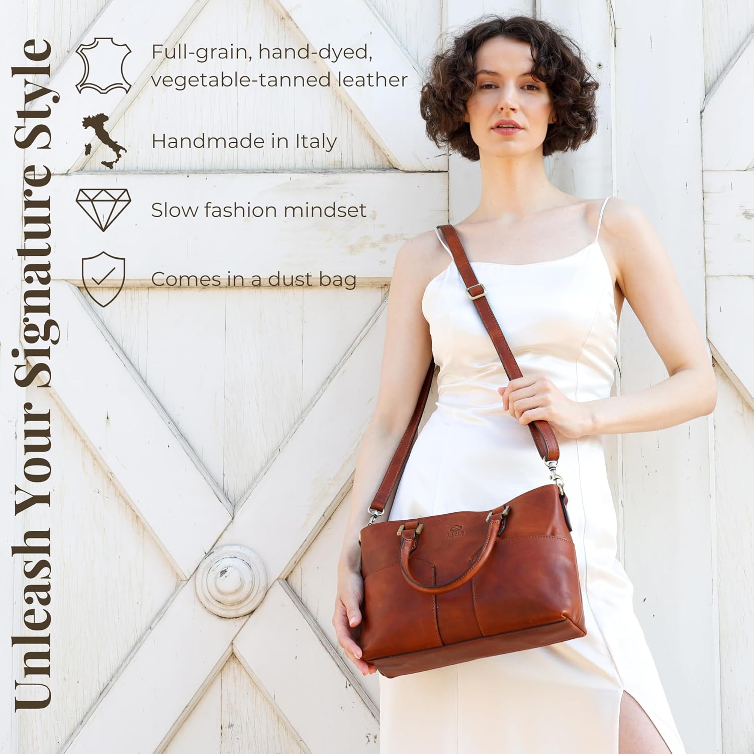Time Resistance Full-Grain Leather Purse for Women - Leather Handbag - Top Handle Bag - Tote Bag · v6
