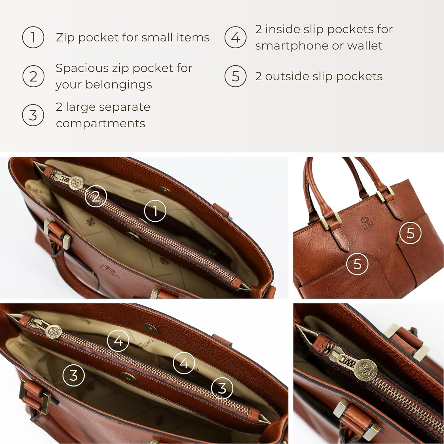 Time Resistance Full-Grain Leather Purse for Women - Leather Handbag - Top Handle Bag - Tote Bag · v6